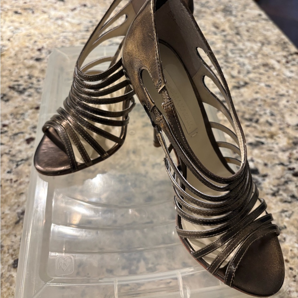 BCBG Metallic Bronze Strappy High Heel Sandals